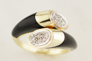 RETRO ERA c1950 ONYX & DIAMOND RING 14ct YELLOW GOLD