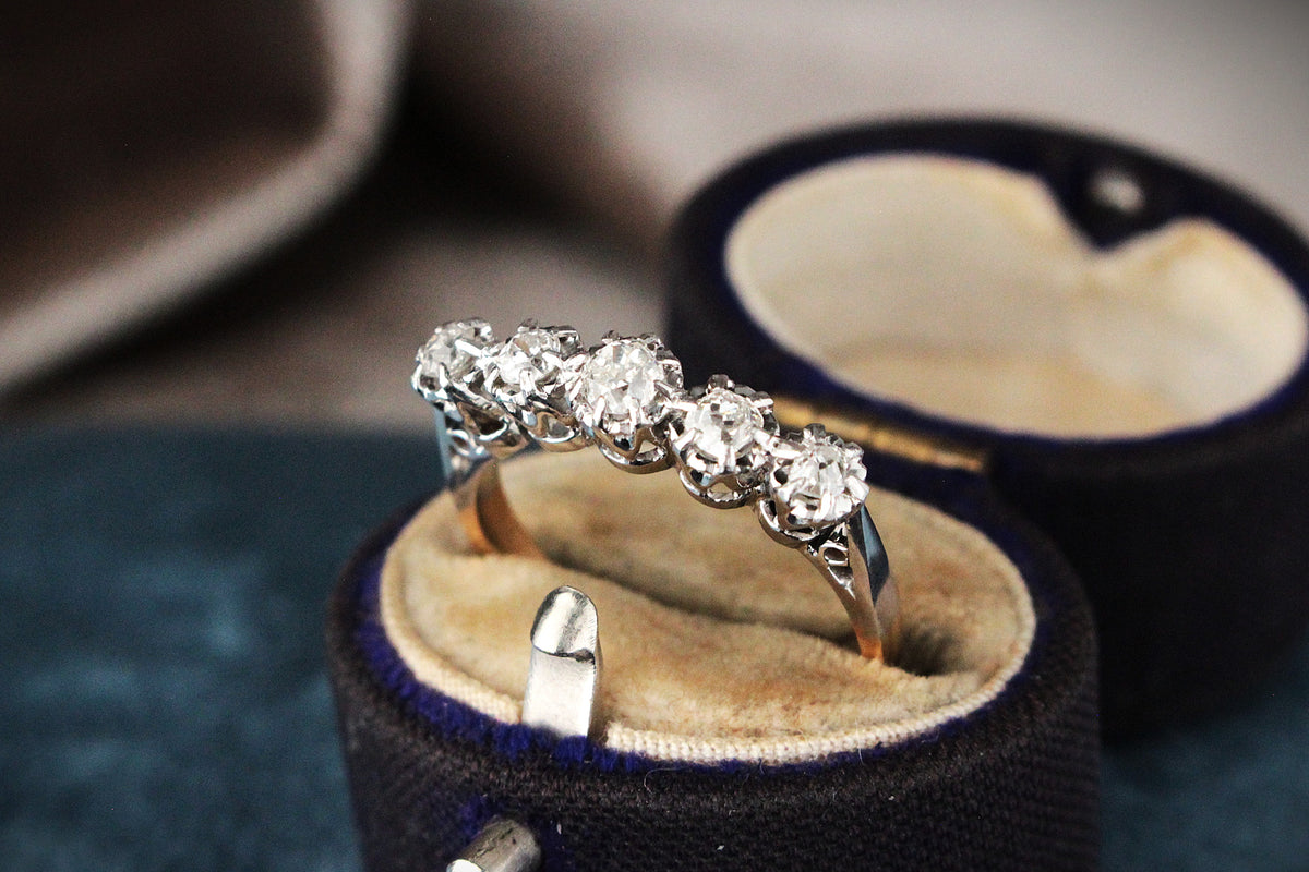 ANTIQUE FIVE-STONE .48ct DIAMOND RING 18ct YELLOW GOLD &amp; PLATINUM