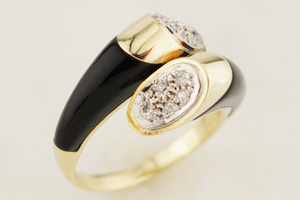 RETRO ERA c1950 ONYX &amp; DIAMOND RING 14ct YELLOW GOLD