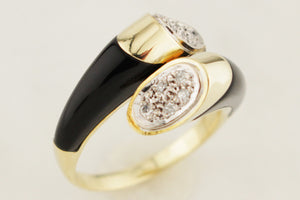 RETRO ERA c1950 ONYX & DIAMOND RING 14ct YELLOW GOLD