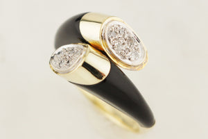 RETRO ERA c1950 ONYX & DIAMOND RING 14ct YELLOW GOLD