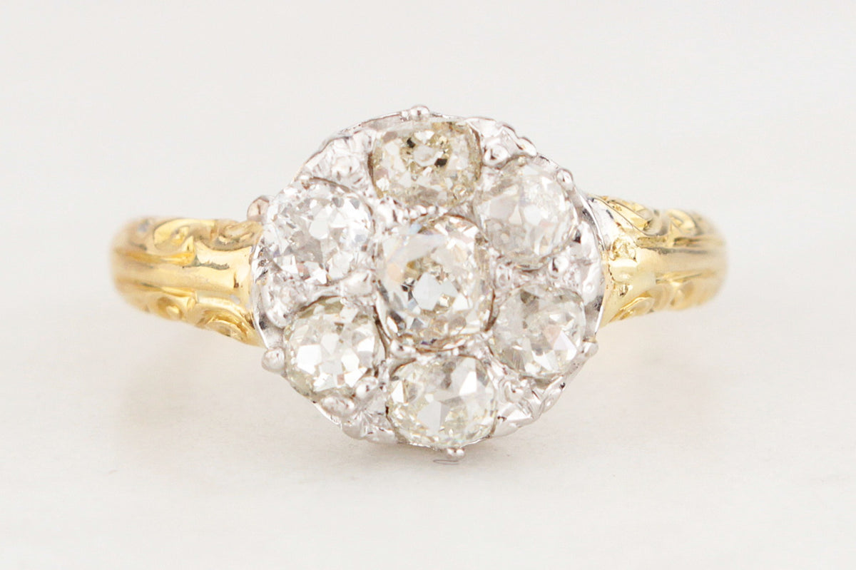 ANTIQUE VICTORIAN 1898 DIAMOND CLUSTER RING 18ct GOLD