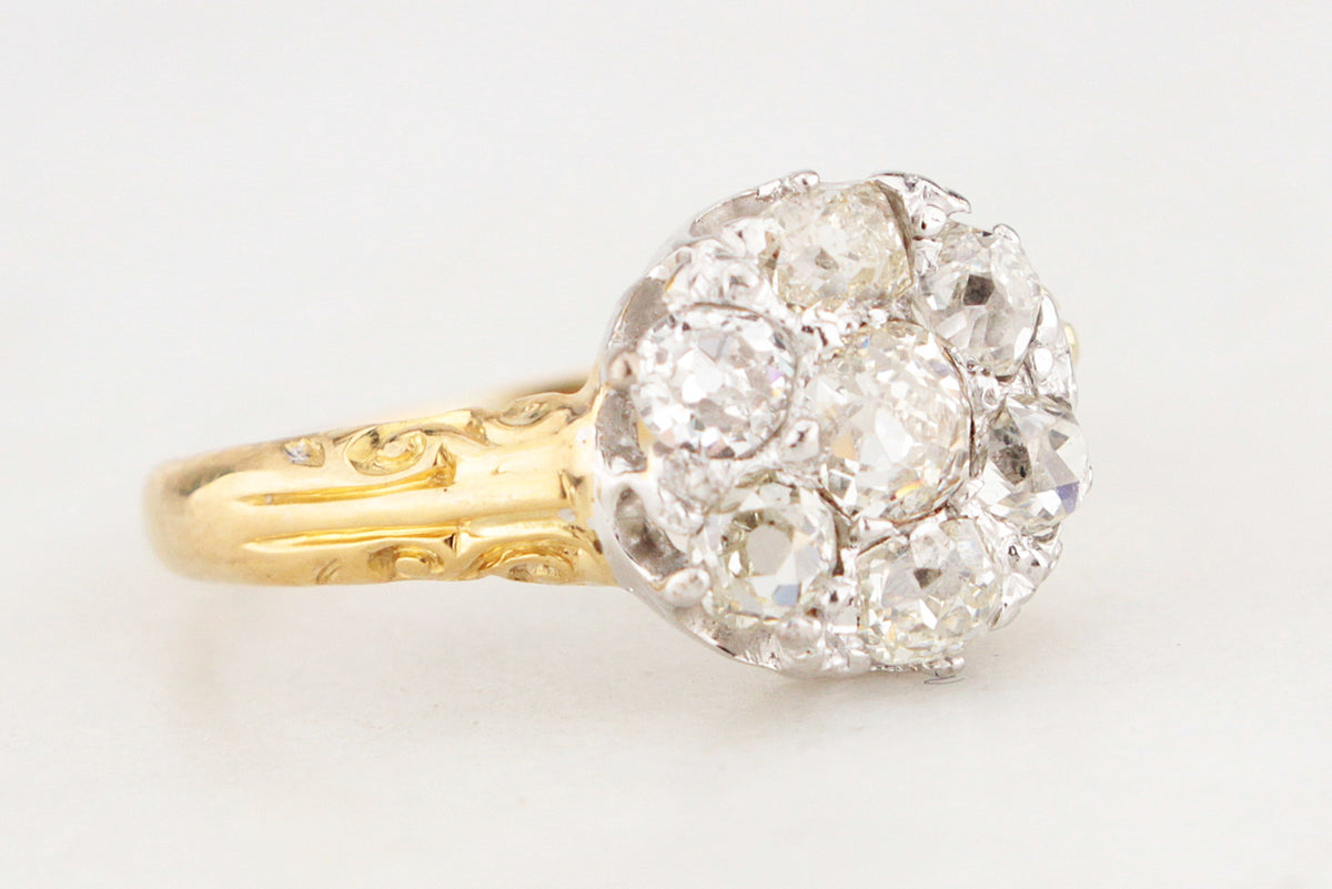 ANTIQUE VICTORIAN 1898 DIAMOND CLUSTER RING 18ct GOLD