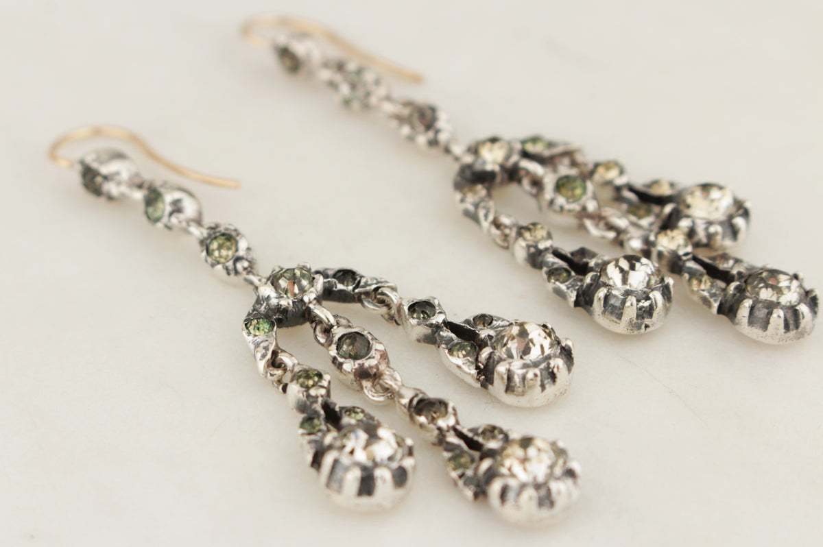 ANTIQUE GEORGIAN PASTE EARRINGS c1820 SILVER &amp; 9ct ROSE GOLD