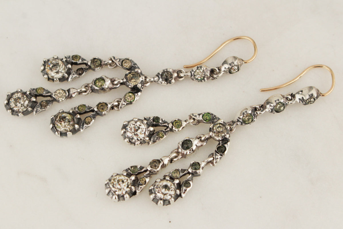 ANTIQUE GEORGIAN PASTE EARRINGS c1820 SILVER &amp; 9ct ROSE GOLD