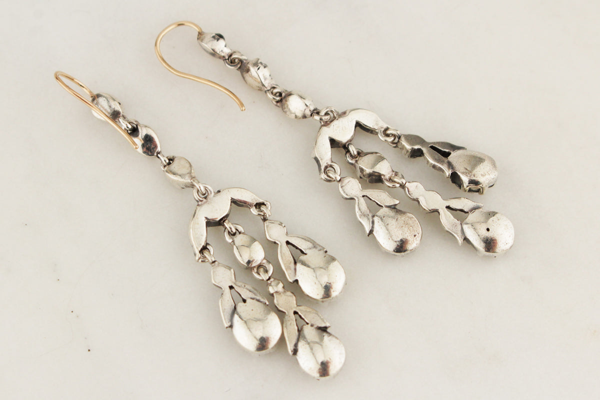 ANTIQUE GEORGIAN PASTE EARRINGS c1820 SILVER &amp; 9ct ROSE GOLD