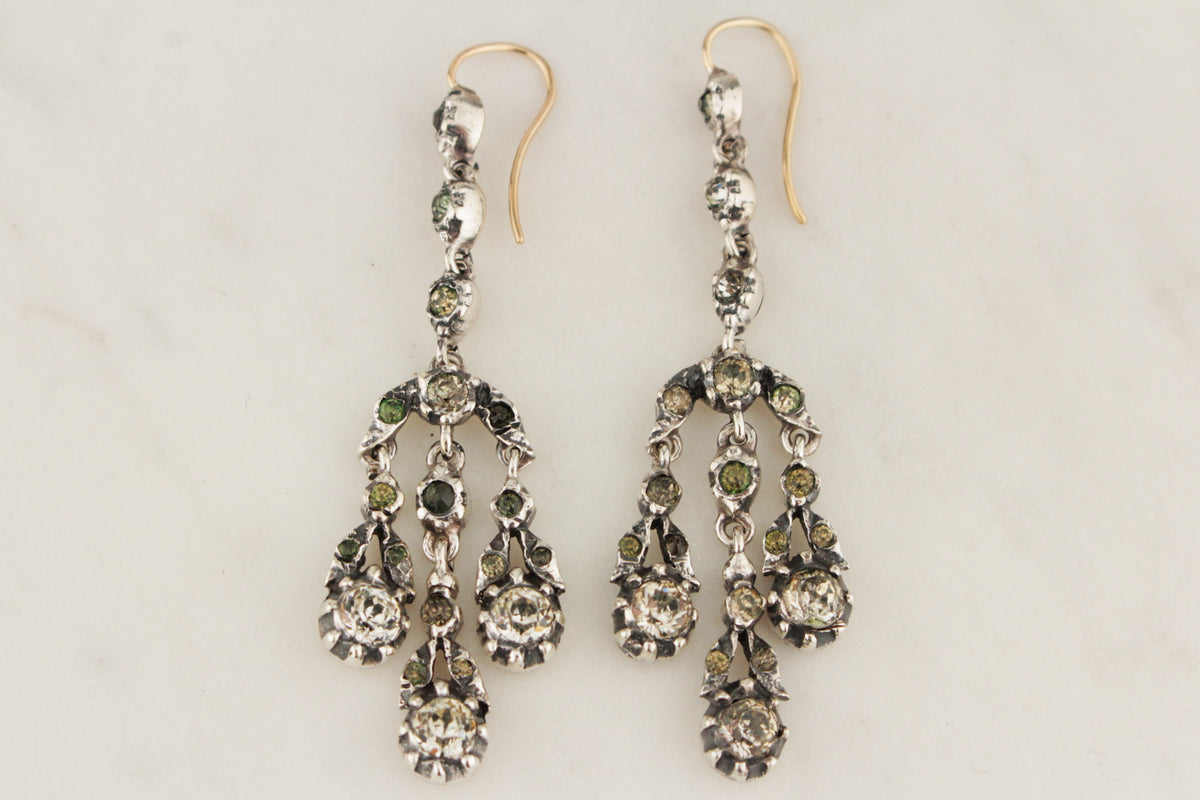 ANTIQUE GEORGIAN PASTE EARRINGS c1820 SILVER &amp; 9ct ROSE GOLD