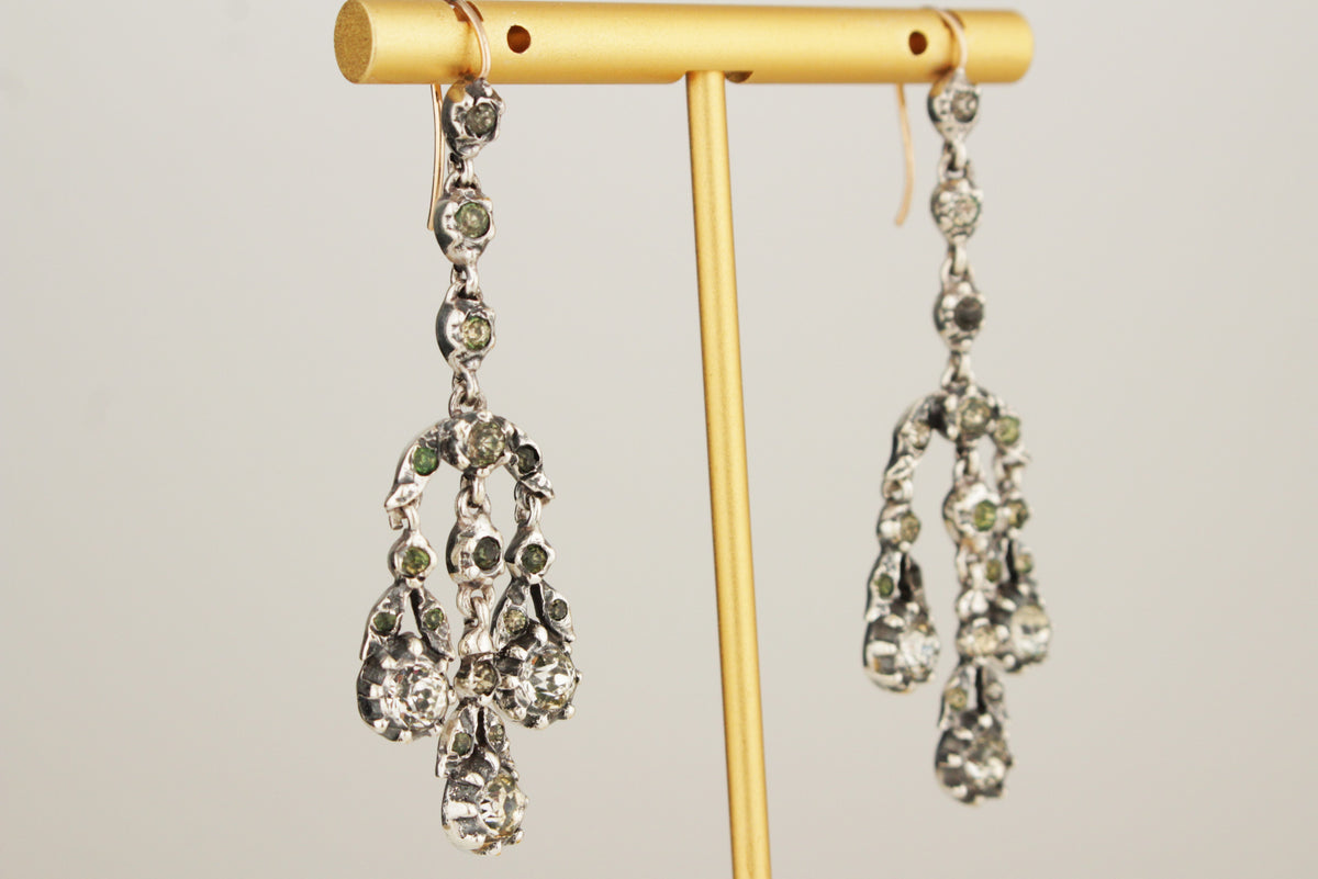 ANTIQUE GEORGIAN PASTE EARRINGS c1820 SILVER &amp; 9ct ROSE GOLD