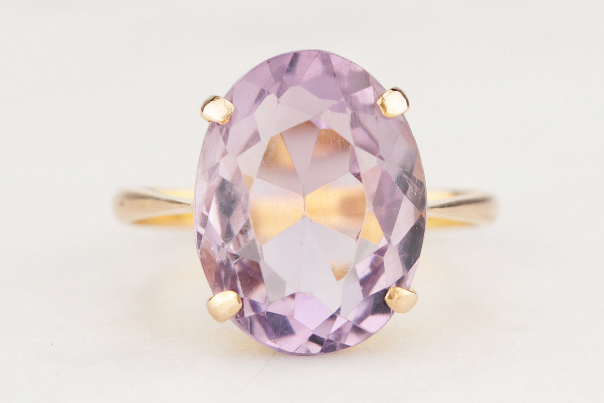 VINTAGE 7.2ct ROSE DE FRANCE AMETHYST COCKTAIL RING 14ct GOLD