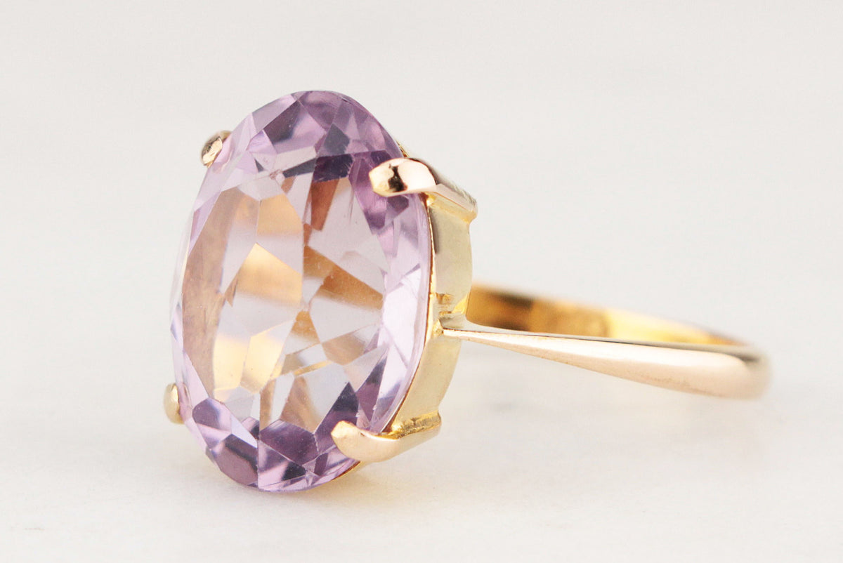 VINTAGE 7.2ct ROSE DE FRANCE AMETHYST COCKTAIL RING 14ct GOLD