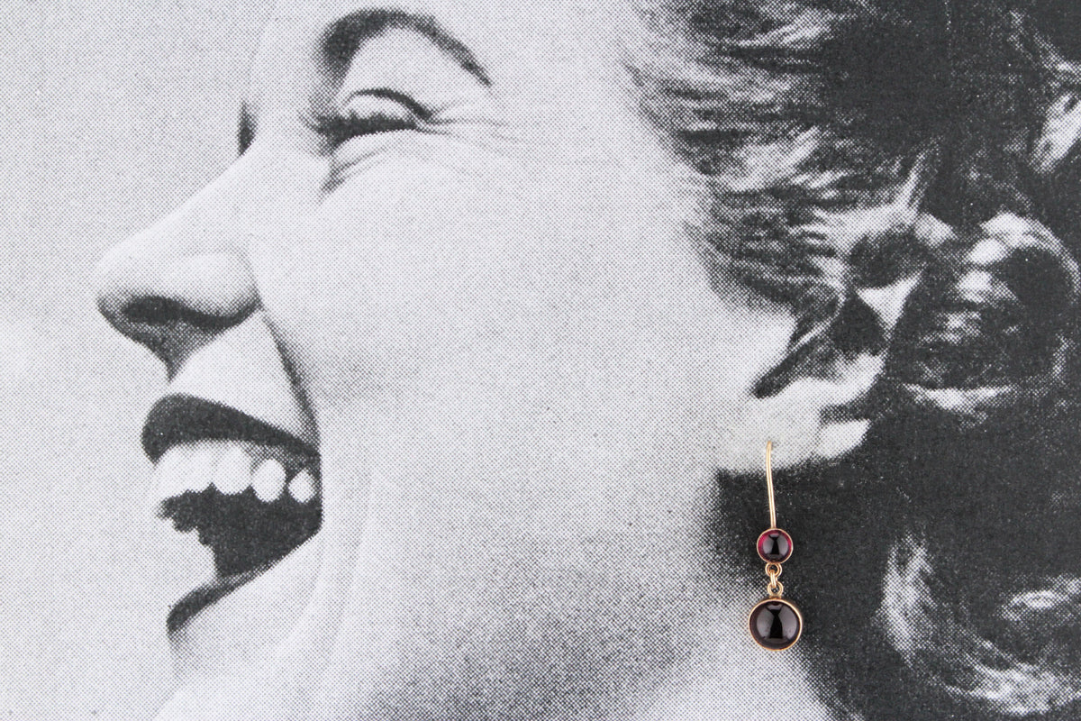 ANTIQUE EDWARDIAN GARNET DROP EARRINGS 9ct GOLD