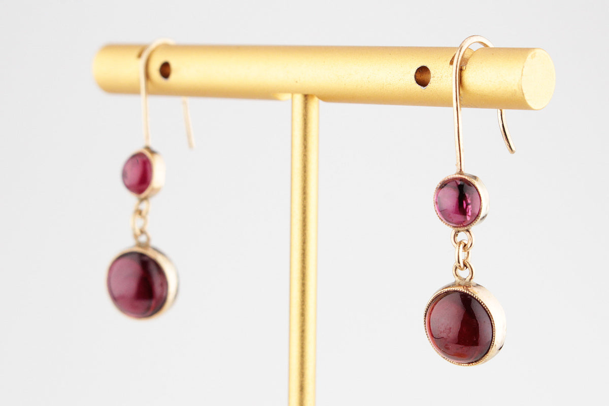 ANTIQUE EDWARDIAN GARNET DROP EARRINGS 9ct GOLD