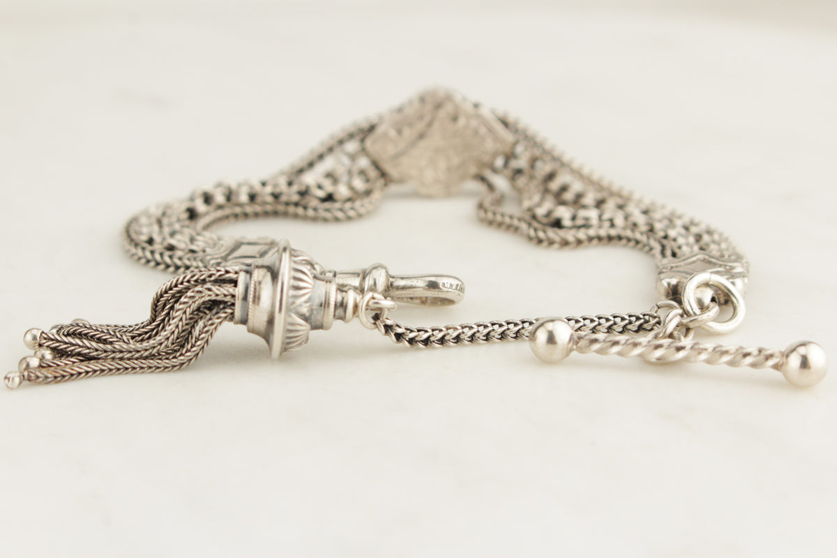 ANTIQUE VICTORIAN c1880 SILVER ALBERTINA BRACELET