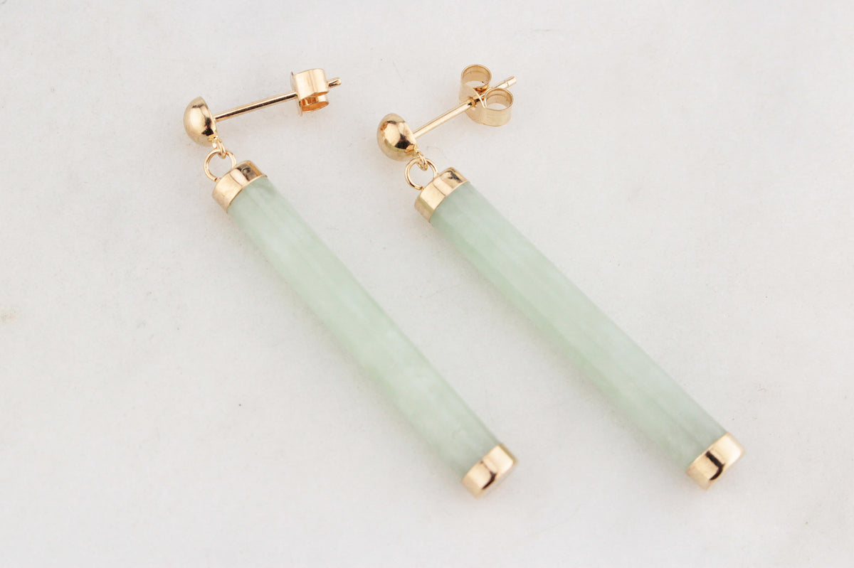 VINTAGE JADEITE DROP EARRINGS 9ct GOLD