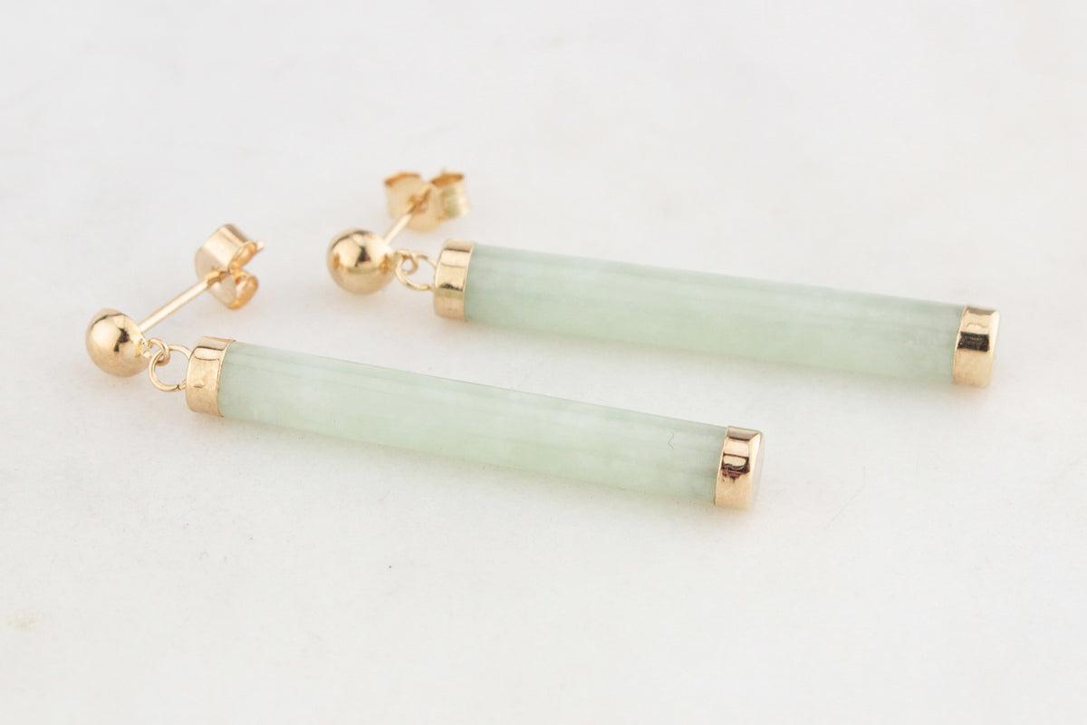 VINTAGE JADEITE DROP EARRINGS 9ct GOLD