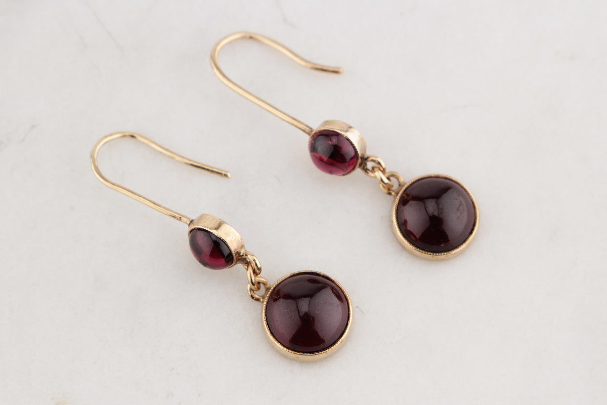 ANTIQUE EDWARDIAN GARNET DROP EARRINGS 9ct GOLD