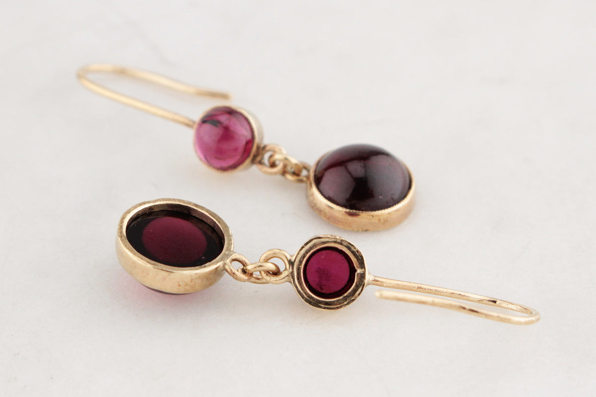 ANTIQUE EDWARDIAN GARNET DROP EARRINGS 9ct GOLD
