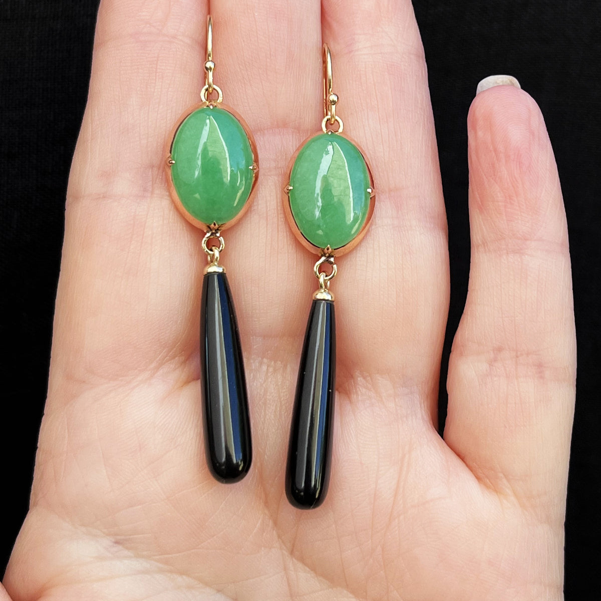BESPOKE JADE &amp; ONYX EARRINGS 14CT GOLD