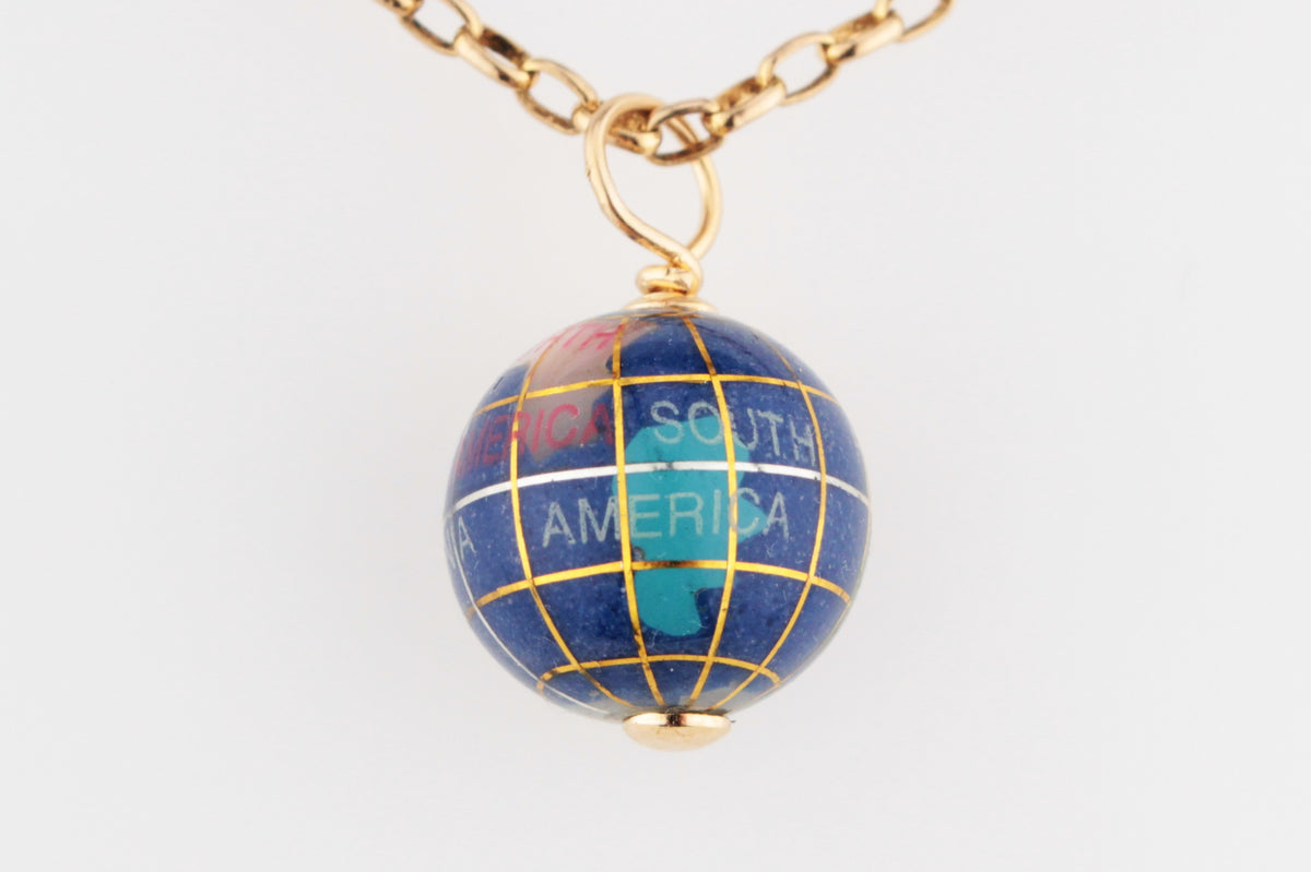 VINTAGE LAPIS LAZULI & MOTHER OF PEARL GLOBE PENDANT 9ct GOLD