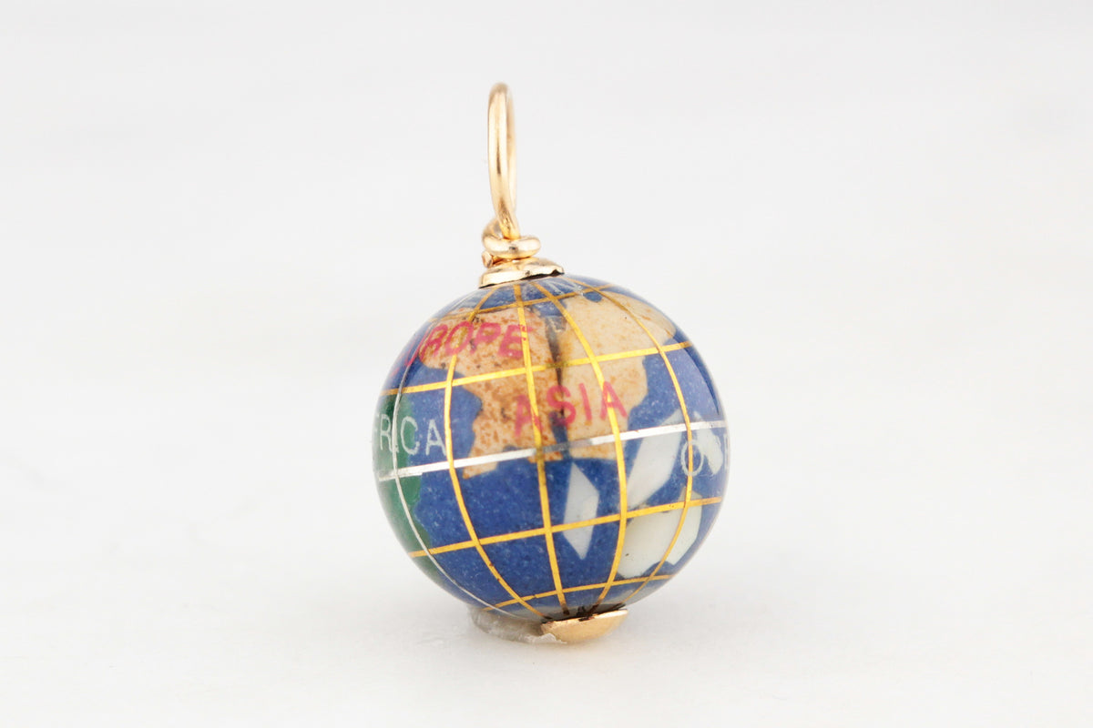 VINTAGE LAPIS LAZULI & MOTHER OF PEARL GLOBE PENDANT 9ct GOLD