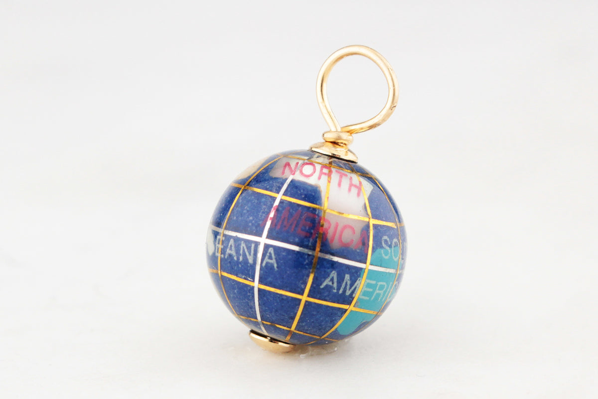VINTAGE LAPIS LAZULI & MOTHER OF PEARL GLOBE PENDANT 9ct GOLD
