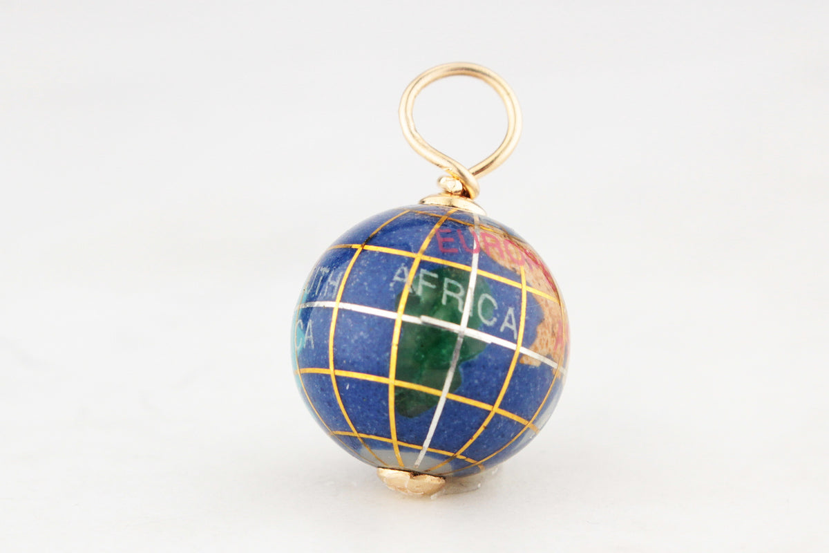 VINTAGE LAPIS LAZULI & MOTHER OF PEARL GLOBE PENDANT 9ct GOLD