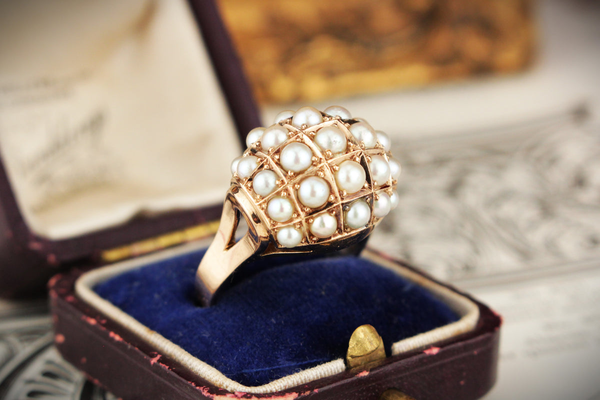VINTAGE c1940 PEARL BOMBE RING 14ct ROSE GOLD