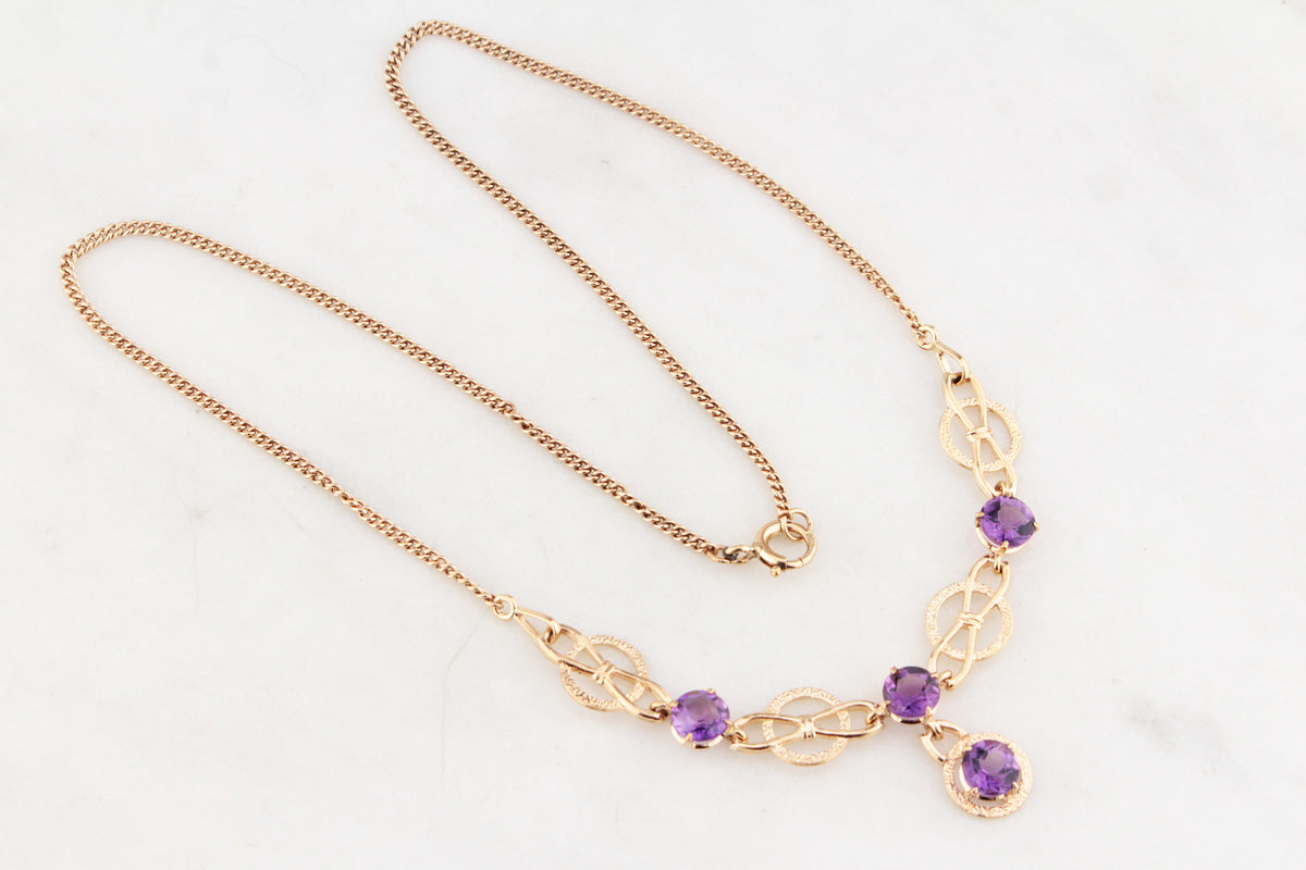VINTAGE 1963 AMETHYST NECKLACE 9ct GOLD