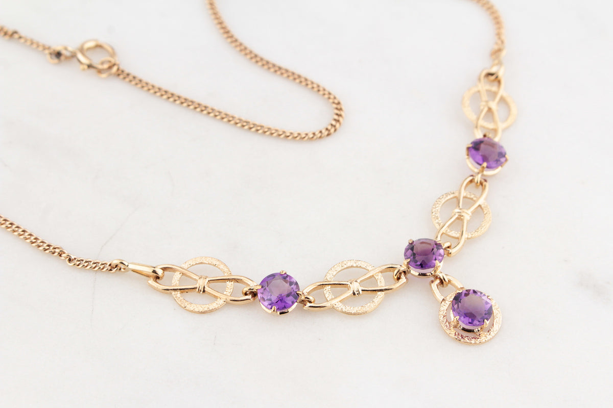 VINTAGE 1963 AMETHYST NECKLACE 9ct GOLD
