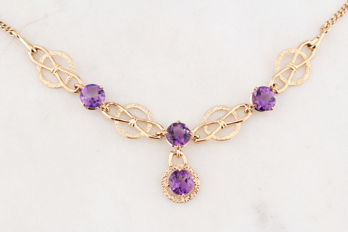 VINTAGE 1963 AMETHYST NECKLACE 9ct GOLD