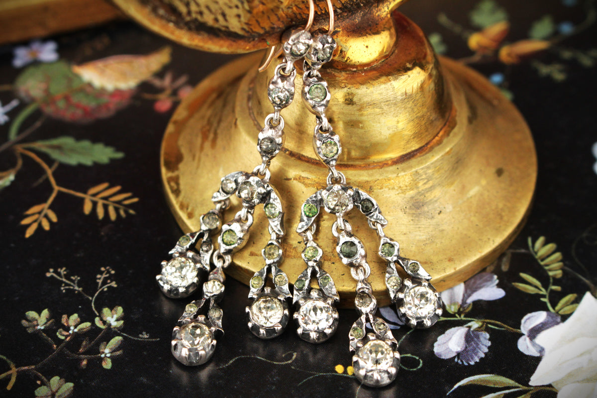 ANTIQUE GEORGIAN PASTE EARRINGS c1820 SILVER &amp; 9ct ROSE GOLD