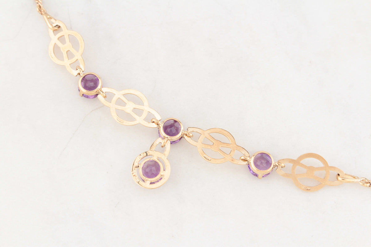VINTAGE 1963 AMETHYST NECKLACE 9ct GOLD