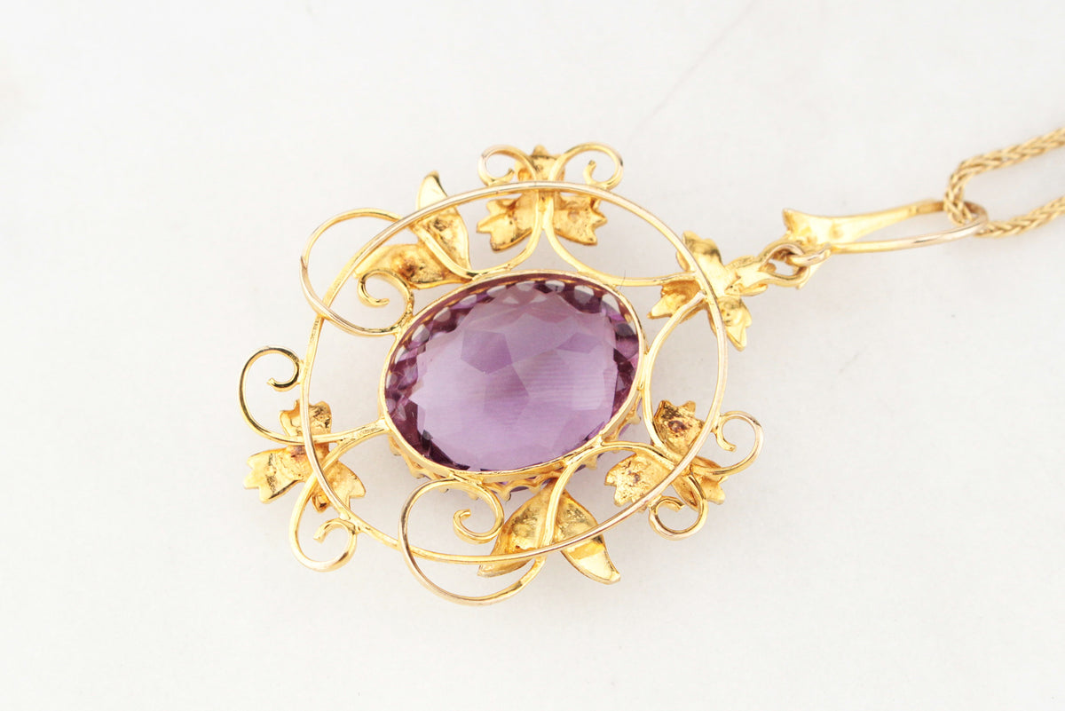 ANTIQUE EDWARDIAN AMETHYST & SEED PEARL PENDANT 9ct GOLD