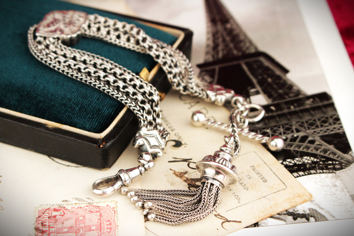 ANTIQUE VICTORIAN c1880 SILVER ALBERTINA BRACELET