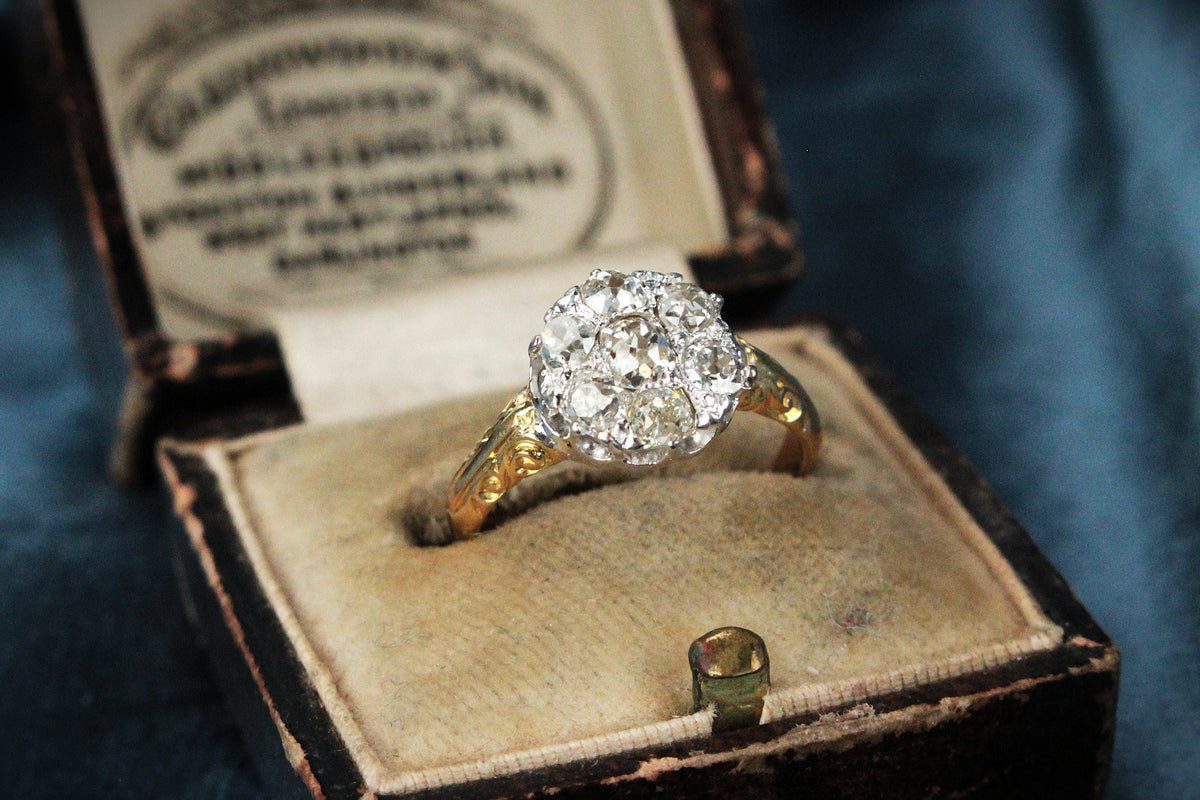 ANTIQUE VICTORIAN 1898 DIAMOND CLUSTER RING 18ct GOLD