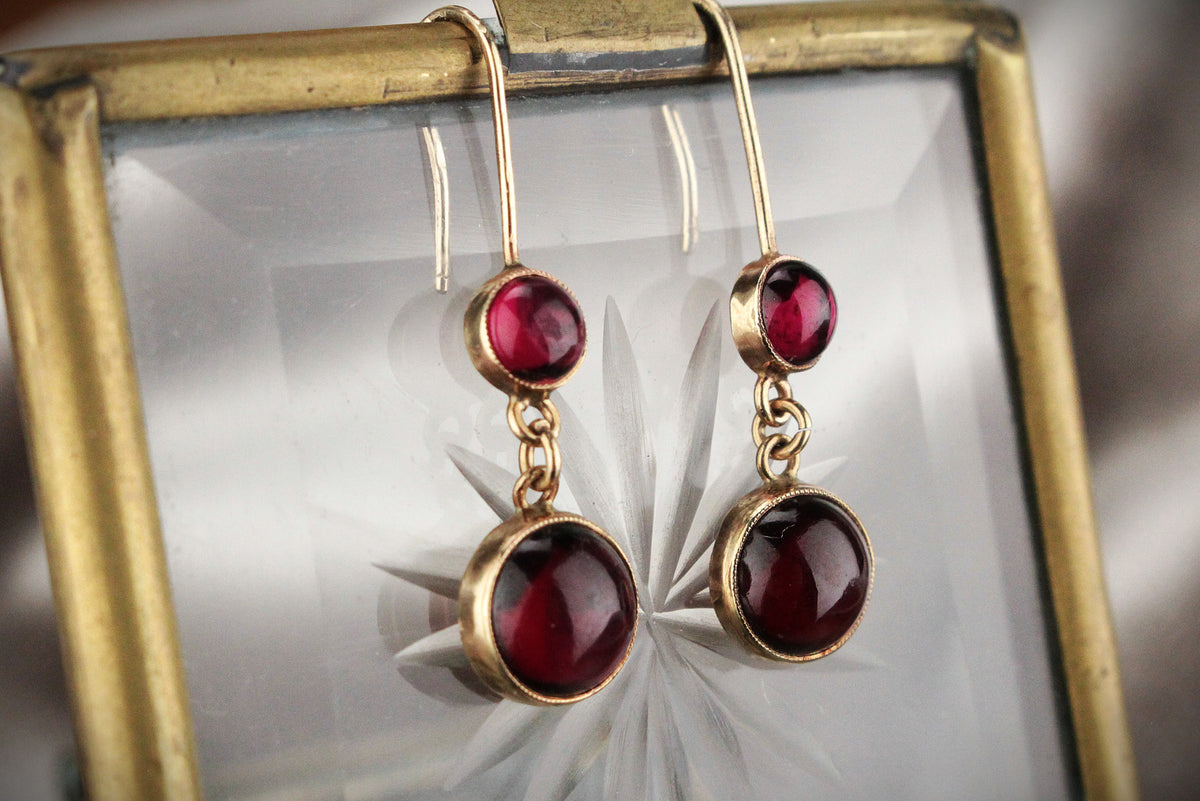 ANTIQUE EDWARDIAN GARNET DROP EARRINGS 9ct GOLD