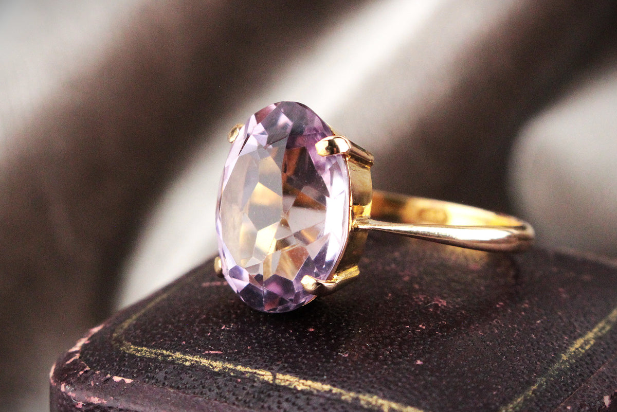 VINTAGE 7.2ct ROSE DE FRANCE AMETHYST COCKTAIL RING 14ct GOLD