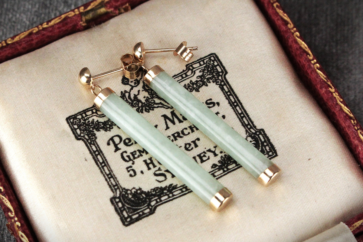 VINTAGE JADEITE DROP EARRINGS 9ct GOLD