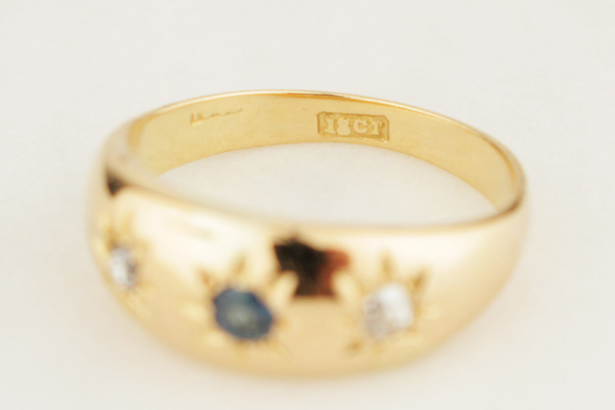 ANTIQUE EDWARDIAN c1900 STARBURST SAPPHIRE & DIAMOND RING 18ct GOLD