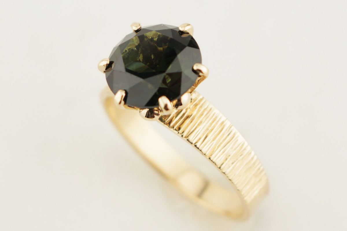 MID CENTURY c1970 TEAL GREEN SAPPHIRE RING 14ct GOLD