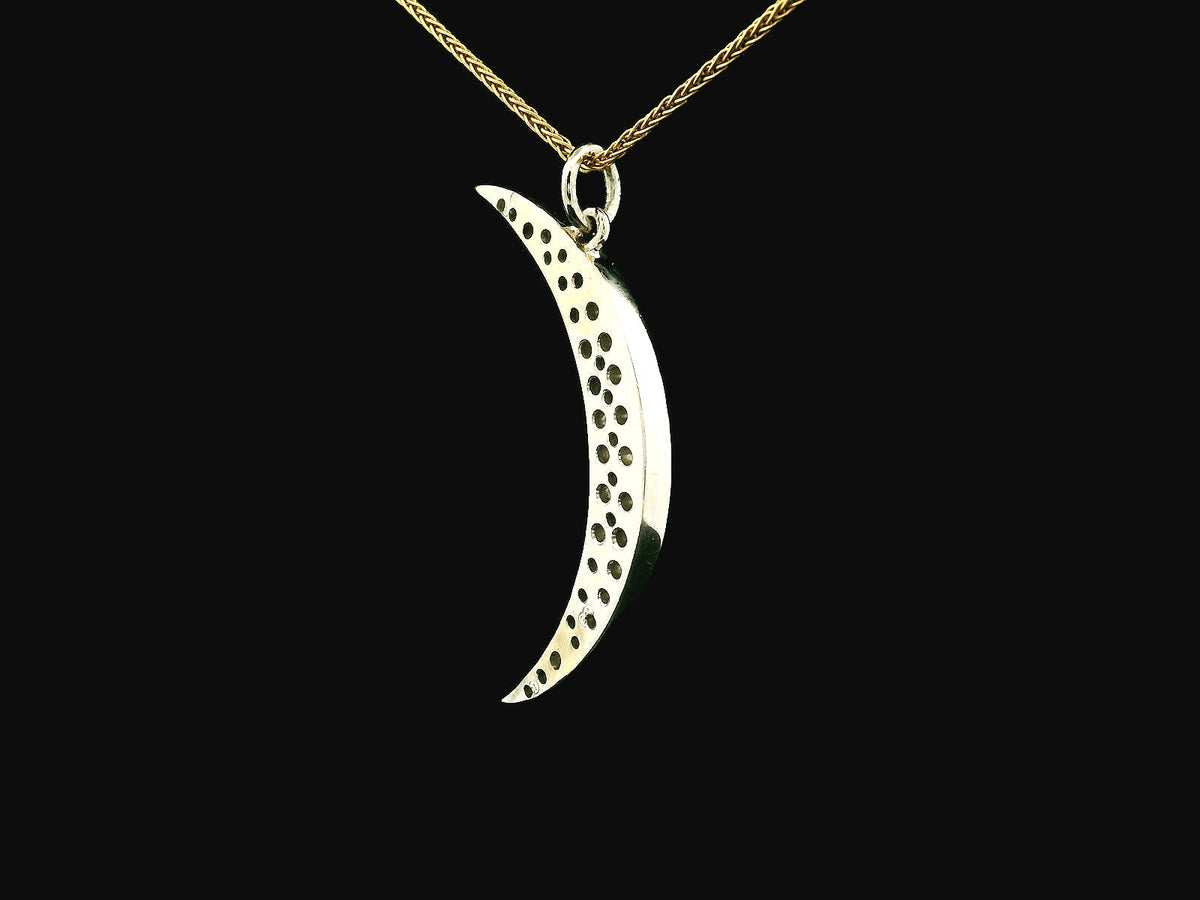 VINTAGE .69ct DIAMOND CRESCENT MOON PENDANT 9ct GOLD
