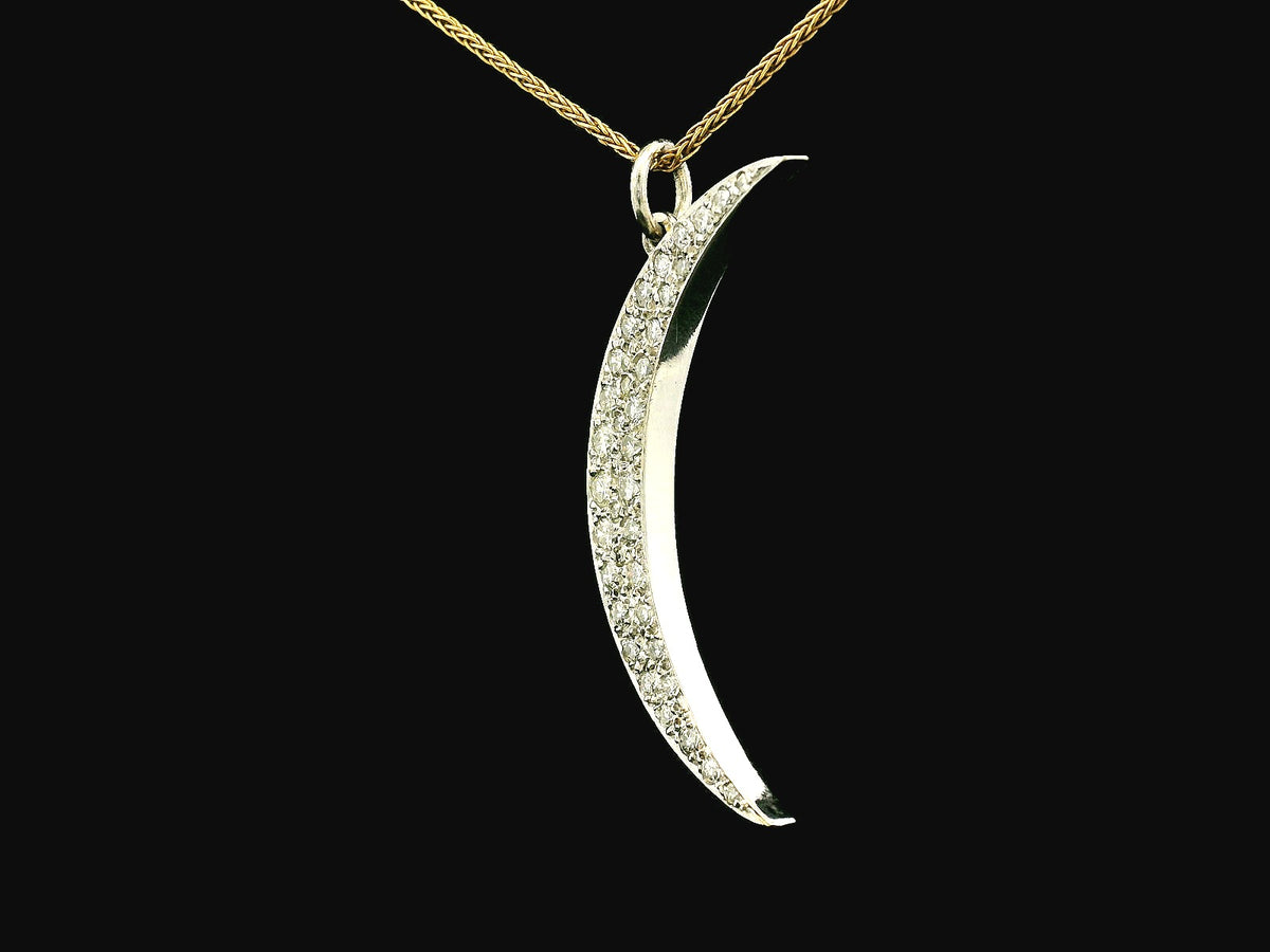 VINTAGE .69ct DIAMOND CRESCENT MOON PENDANT 9ct GOLD