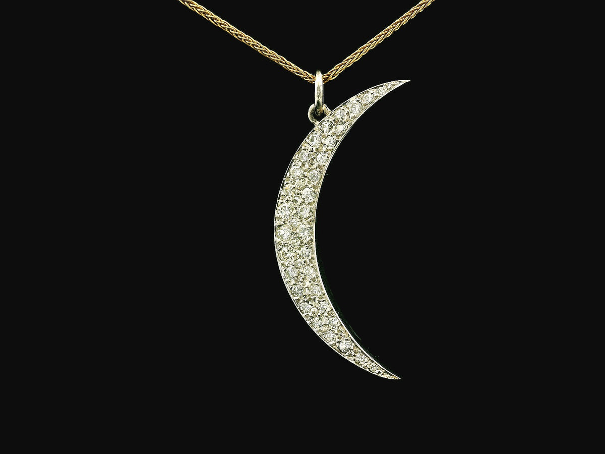 VINTAGE .69ct DIAMOND CRESCENT MOON PENDANT 9ct GOLD