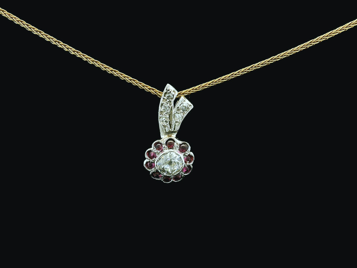 ANTIQUE EDWARDIAN DIAMOND &amp; RUBY PALLADIUM PENDANT