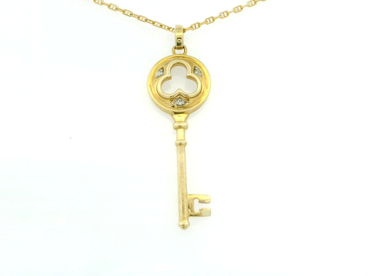 VINTAGE DIAMOND KEY PENDANT &amp; CHAIN 9ct GOLD