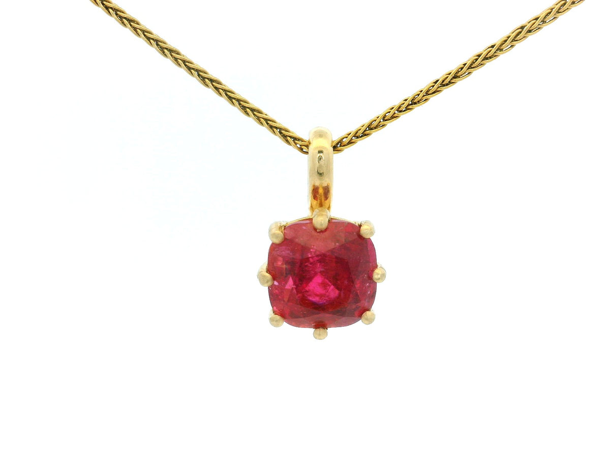 CUSHION CUT RED TOURMALINE PENDANT 10ct GOLD