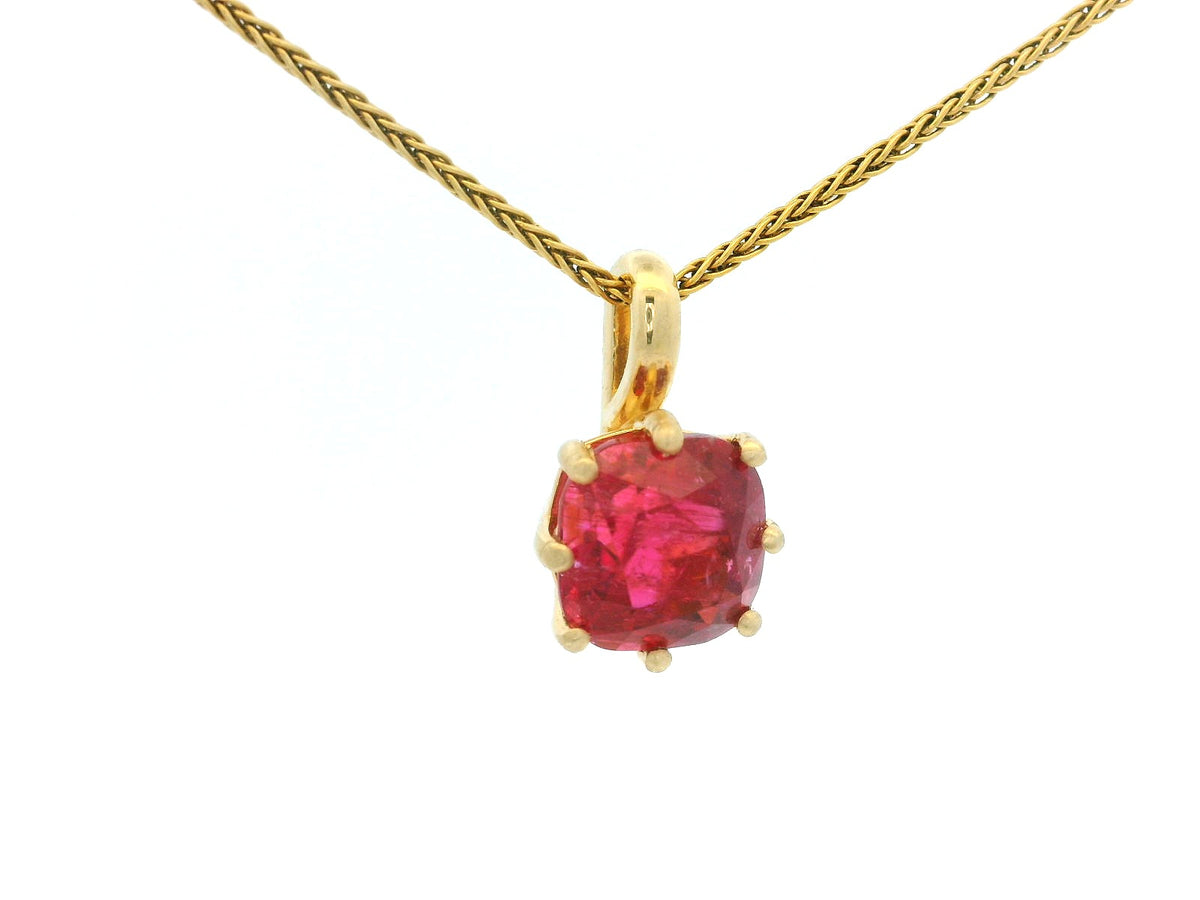 CUSHION CUT RED TOURMALINE PENDANT 10ct GOLD