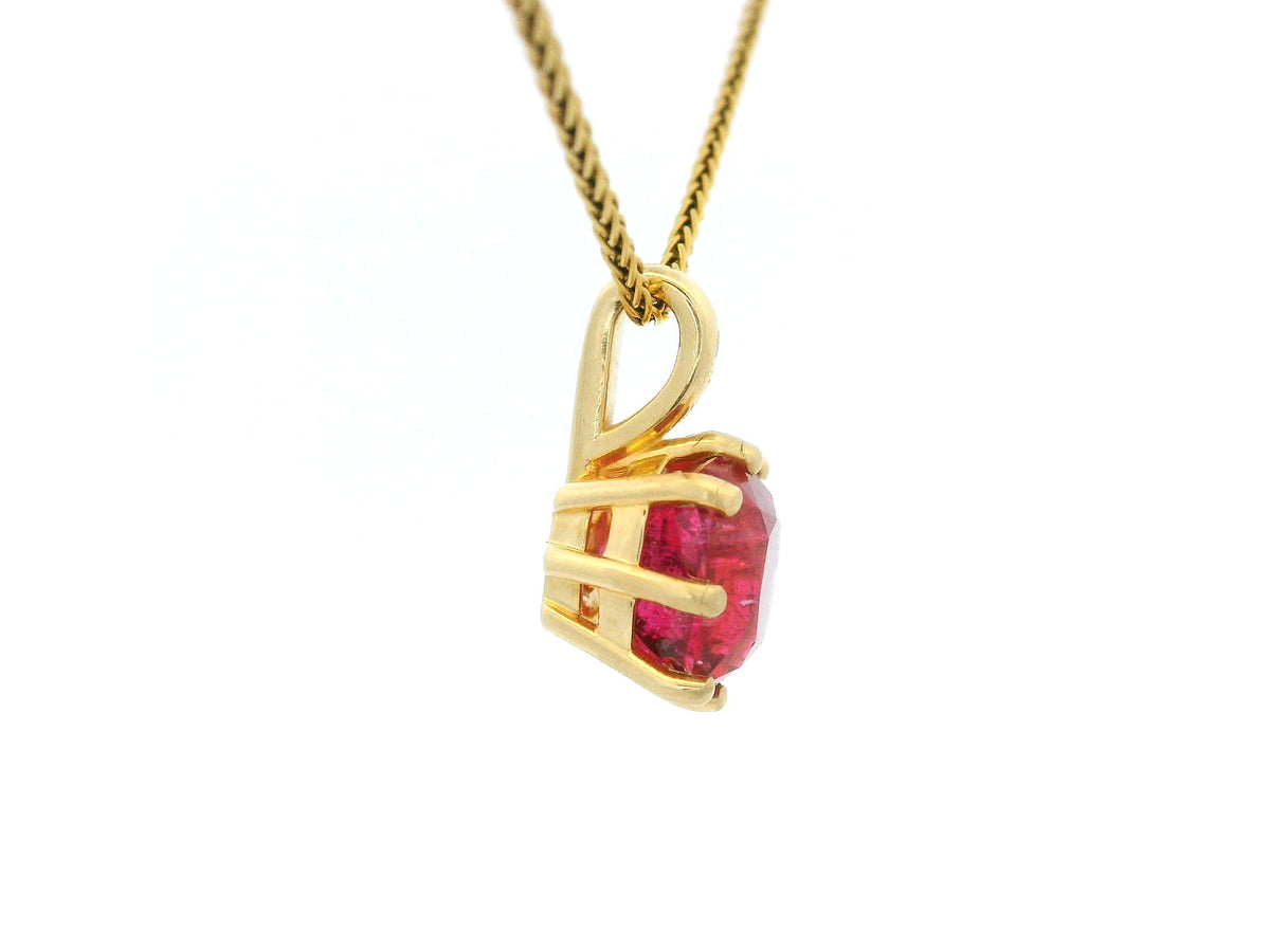 CUSHION CUT RED TOURMALINE PENDANT 10ct GOLD