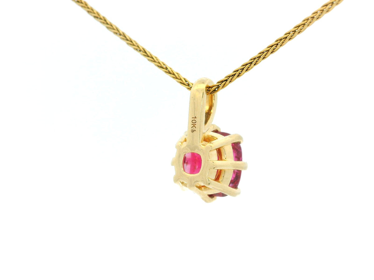 CUSHION CUT RED TOURMALINE PENDANT 10ct GOLD