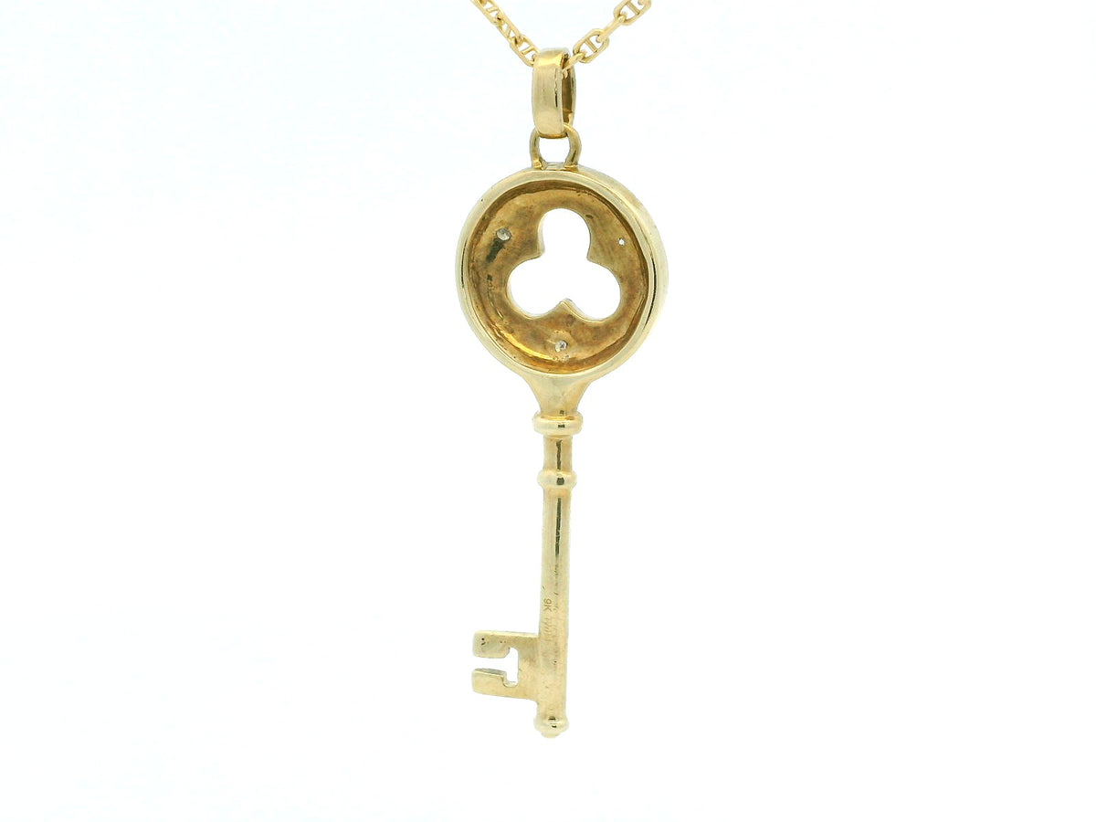 VINTAGE DIAMOND KEY PENDANT &amp; CHAIN 9ct GOLD